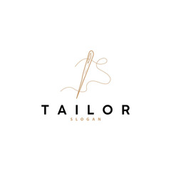 Tailor Logo, Needle and Thread Vector, Retro Vintage Simple Minimalist Old Inspiration Design