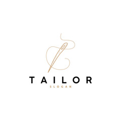 Tailor Logo, Needle and Thread Vector, Retro Vintage Simple Minimalist Old Inspiration Design