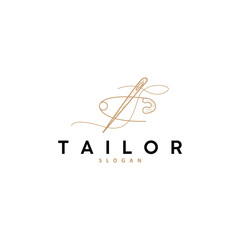 Tailor Logo, Needle and Thread Vector, Retro Vintage Simple Minimalist Old Inspiration Design
