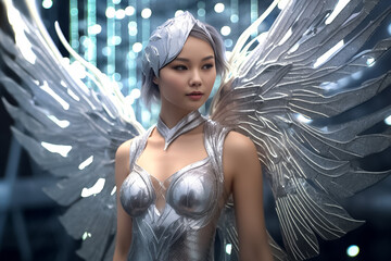 Caucasian girl angel is believed to possess supernatural powers, exuding an aura of serenity and...