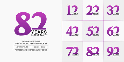 set of anniversary logo with purple and black number on white background can be use for celebration