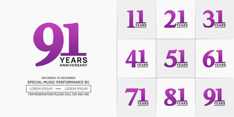 Fototapeta na wymiar set of anniversary logo with purple and black number on white background can be use for celebration