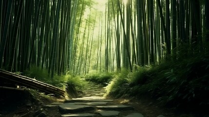 Serene bamboo forest background with towering groves
