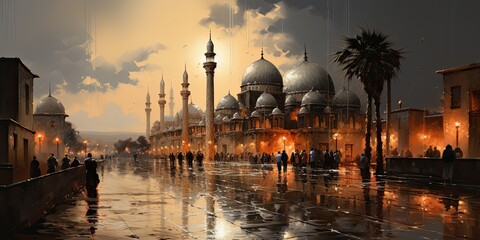 Fototapeta premium a muslim mosque, oil painting, generative AI