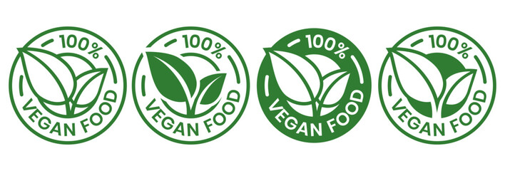 Vegan food icon set badge sign. Bio, Ecology, Organic logos and badges, label, tag. Green leaf on white background. Vector illustration.