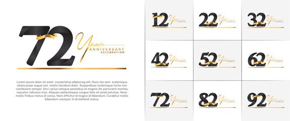 set of anniversary logo with black number and gold ribbon, handwriting text can be use for celebration