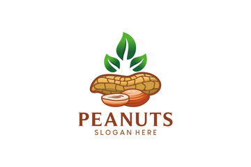 Hand drawn modern peanut logo design, peanut seeds vector illustration