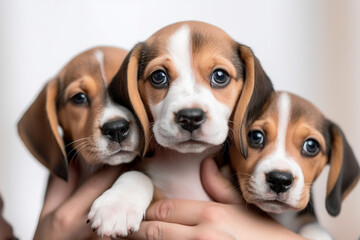A man holding 3 puppies in his arms 