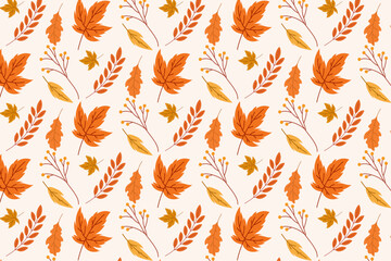 autumn leaves seamless pattern vector design background nature orange color
