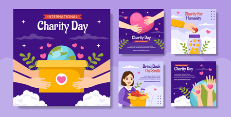 International Day of Charity Social Media Post Flat Cartoon Hand Drawn Templates Background Illustration