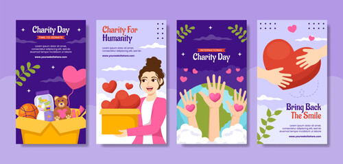 International Day of Charity Social Media Stories Flat Cartoon Hand Drawn Templates Background Illustration