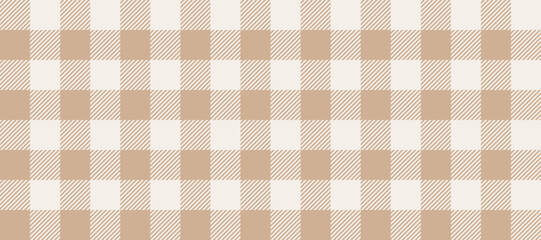 Gingham seamless pattern. Beige and white vichy background texture. Checkered tweed plaid repeating wallpaper. Natural nude fabric and textile swatch design. Vector 