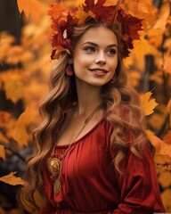 Fototapeta premium portrait woman in autumn day season