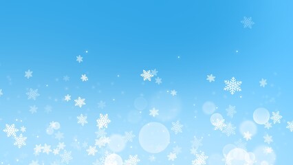 Abstract background with bokeh and snowflake on blue background , illustration background lights and falling snow 