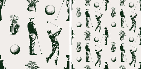 Golf Golfing Elegant Sport Vintage Seamless Pattern Vector Illustration - 627147880