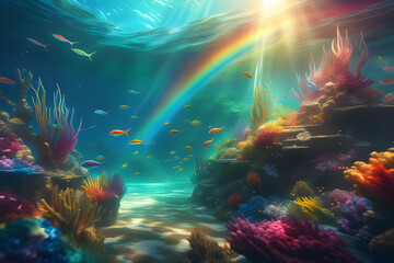 a rainbow in the sea.
Generative AI.