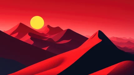 Foto op Canvas landscape illustration with mountains at sunset in flat style. generative ai © i-element