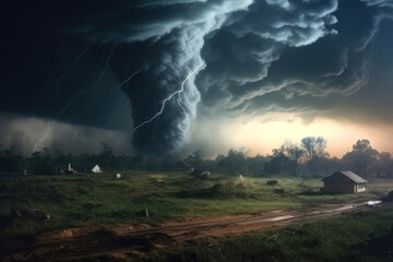 Landscape with big and huge tornado