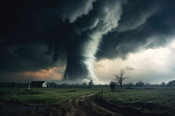 Naklejka na ściany i meble Landscape with big and huge tornado