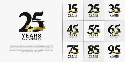 set of anniversary logo with black number and golden ribbon can be use for celebration