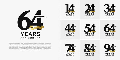 set of anniversary logo with black number and golden ribbon can be use for celebration