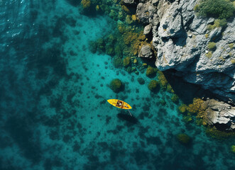 a boat in sea with coral reef 