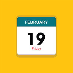 friday 19 february icon with yellow background, calender icon