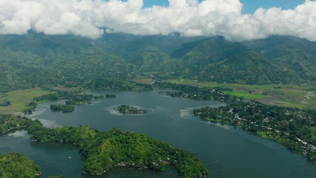 Lake Sebu in South Cotabato, Philippines. Tropical Landscape with blue sky and clouds. Mindanao.