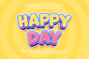 Happy Day 3d Editable Text Effect Cartoon Style Premium Vector