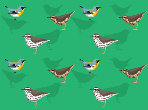 Bird Waterthrush Cute Cartoon Seamless Wallpaper Background
