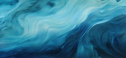 Schilderijen op glas abstract blue liquid water flow background © Yi_Studio
