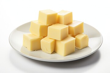 butter cubes on a white plate, created by Generative AI