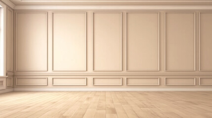 Interior classic empty room with beige walls and floor. Minimalist design. Generative AI	