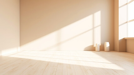 Fototapeta na wymiar Interior classic empty room with beige walls and floor. Minimalist design. Generative AI 