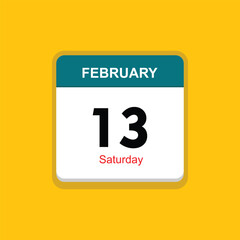 saturday 13 february icon with yellow background, calender icon
