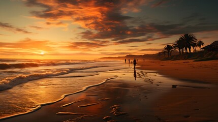 Fototapeta na wymiar Solitude in Surf: Capturing the Serene Beach Sunset