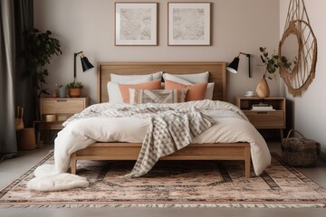 traditional bedroom interior with minimal decor. Generative AI