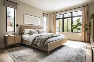 traditional bedroom interior with minimal decor. Generative AI