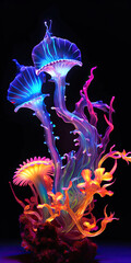Fototapeta premium Light-emitting seaweed fungus,bioluminescent,Fantasy creatures, underwater creatures