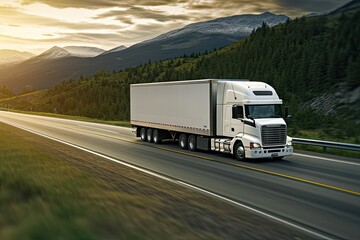 Obraz premium Freight and logistics. Semi-truck on highway transportation and business Concept