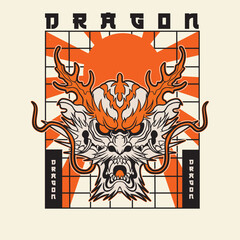 A Dragon head logo. This is vector illustration ideal for a mascot and tattoo or T-shirt graphic.	
