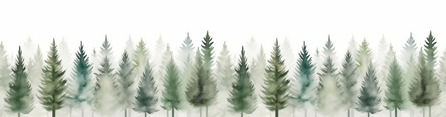 Obraz premium Seamless pattern with foggy spruce forest. Fir trees isolated on white background.