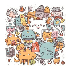 cute doodle puzzles cartoon style, illustrator
