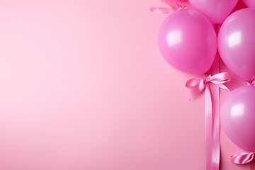pink and white balloons with ribbon and copyspace for presentation or birthday. Generative AI