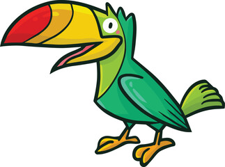 Funny green happy toucan cartoon illustration