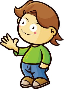 Funny brown hair male with green shirt standing cartoon illustration