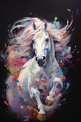 portrait pictures of horse colorful paintings for wall decoration. Generative AI