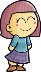 Cute little girl with blue green shirt smiling cartoon illustration