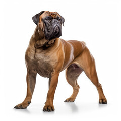 Obraz premium A Bullmastiff (Canis lupus familiaris) as a bodybuilder, flexing its tiny muscles.