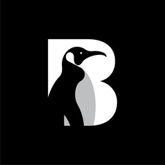 Simple Letter B and Penguin Logo Design with Negative Space Style